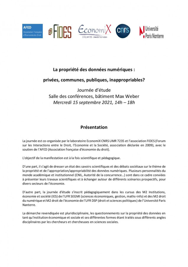 La propriété des données numériques : privées, communes, publiques, inappropriables ?