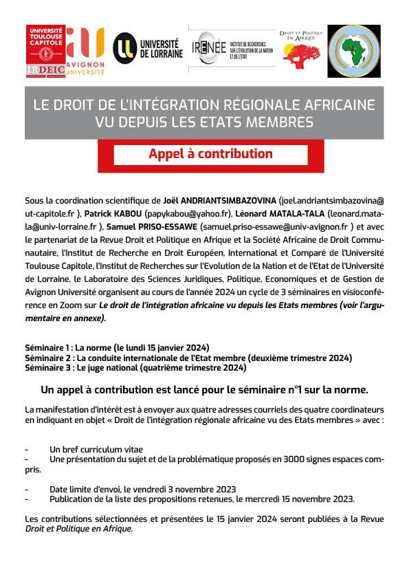 Le droit de l'intégration régionale africaine vu depuis les Etats membres